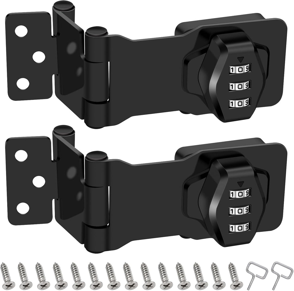 2 Pack Password Rotary Hasp Locks, Collapsible Solid 304 Stainless Steel File Cabinet Lock Desk Drawer Lock, for 90 Degree and 180 Degree Drawers, Dabinets, Doors, Flip Barn Door, Outdoor (Black)