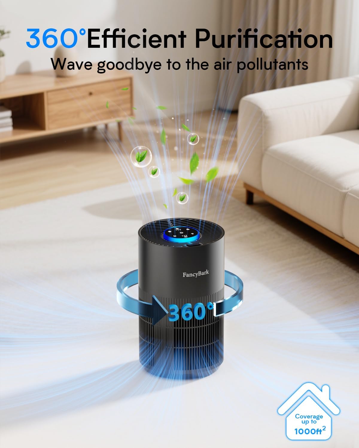 Air Purifiers for Home Bedroom Up to 1000 Ft², H14 True HEPA Room Air Purifiers for Bedroom With Sleep Mode Light Mode & Aroma Function Air Cleaner Smoke Odor Dust Pollen Pet Dander (Black)