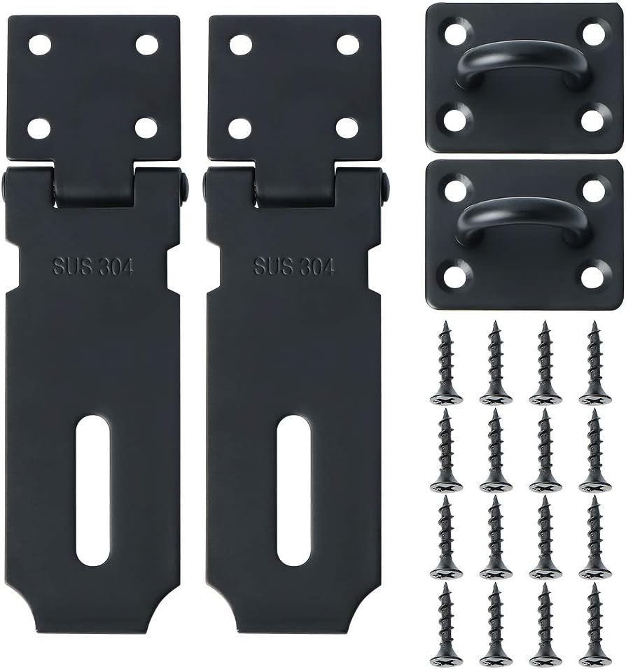 Alise 2pcs Door Locks Hasp Latch,4 Inch SUS 304 Stainless Steel Safety Packlock Clasp Hasp Lock Latch,with Fixing Screw for External Doors Window Cabinet Pet Cage,MS9B-4C-2P