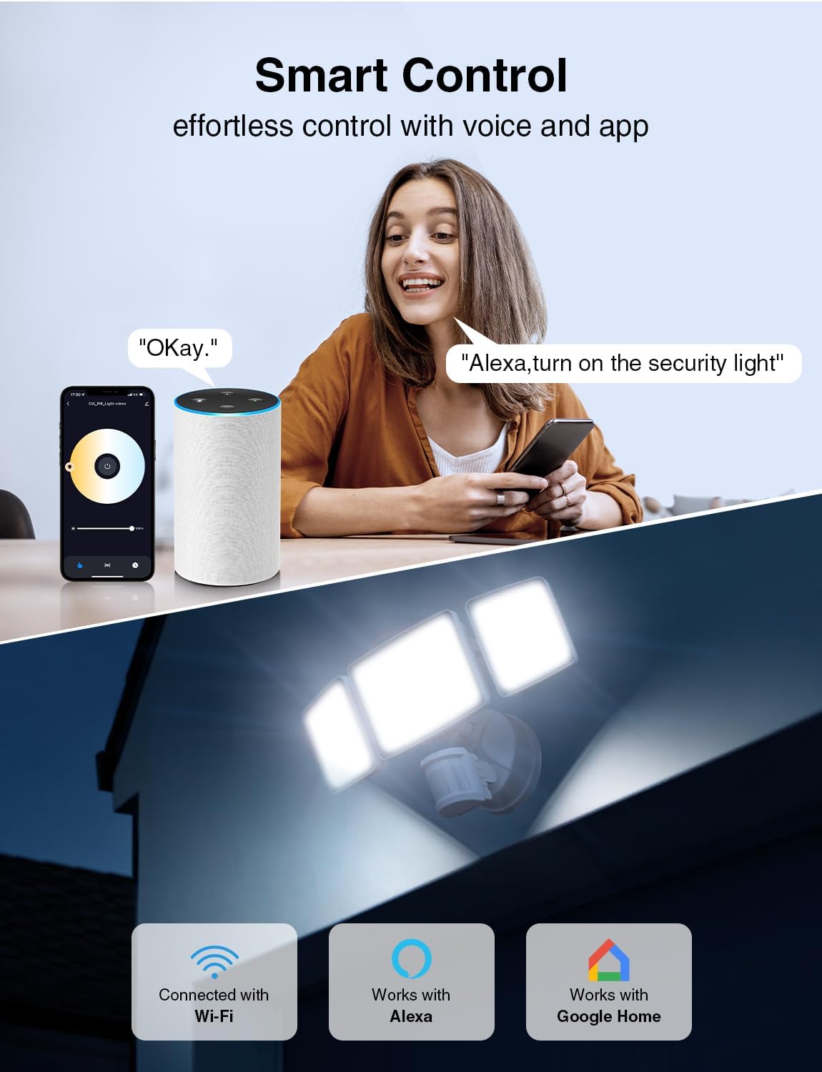 Onforu 100W Smart LED Security Lights Motion Sensor Outdoor 9000LM, 2500K-6500K, WiFi Alexa Flood Light APP Control, Motion Detector with Adjustable 3 Head, IP65 Wall Light for Yard (White)