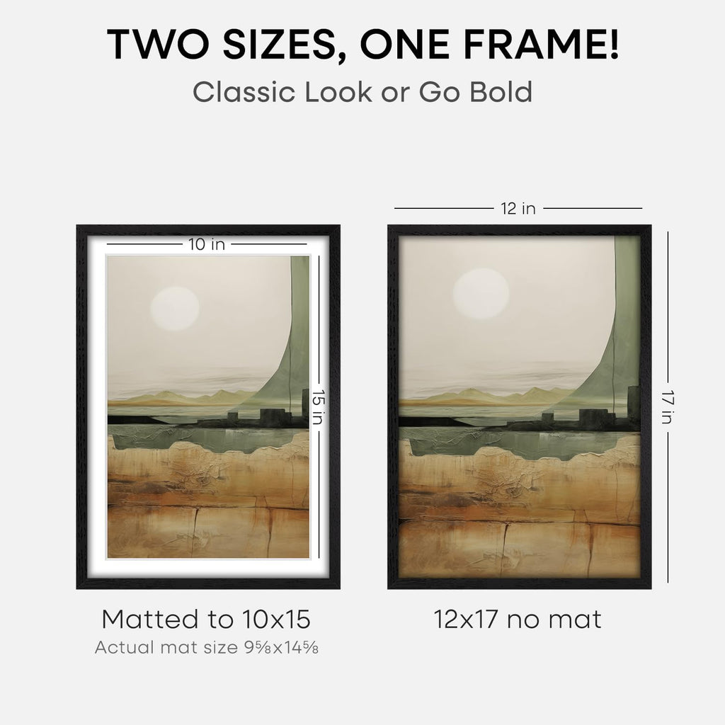 Homeforia 12x17 Picture Frame Black Wood, High End Oak 12x17 Poster Frames with Mat 10x15 Photo, 12 x 17 Wooden Frame Matted to 10 by 15 Print, 17x12 Hanging Frames, Tempered Glass, Wall Kit, Set of 3