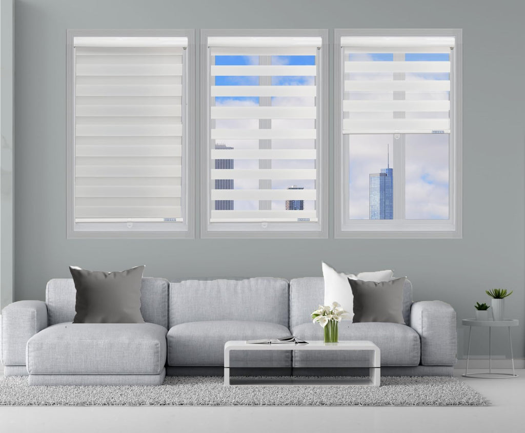 Shadesu Cordless Zebra Blinds for Windows, 21.5" W x 72" H, White, Dual Layer Free-Stop Zebra Shades, Light Control for Day and Night, Sheer Blinds for Indoor Windows, Bedroom, Kitchen