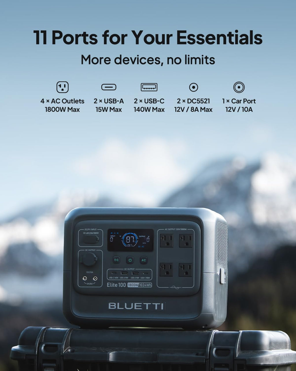 BLUETTI Elite 100 V2 Solar Generator with 200W Solar Panel (Ships Separately), Portable Power Station 1024Wh w/ 4 1800W AC Outlets, 35% Smaller, Ideal for Camping, Emergencies, Backup Power (2025 New)