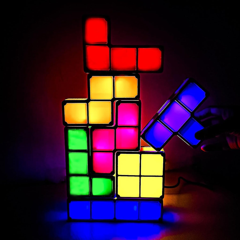 Night Light New Upgrades DIY Stackable LED 3D Puzzles Night Lamp Lights 7 Colors Night Lights Interlocking Induction Nightlights Novelty Tangram Lights Birthday Gifts for Teen