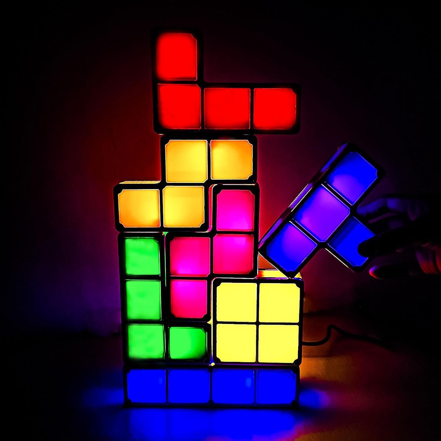 Night Light New Upgrades DIY Stackable LED 3D Puzzles Night Lamp Lights 7 Colors Night Lights Interlocking Induction Nightlights Novelty Tangram Lights Birthday Gifts for Teen