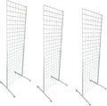 Only Hangers 2' x 6' Grid Wall Panel Floorstanding Display Fixture with Deluxe T-Style Base, Black or White. Three-Pack Combo. (WHITE WITH EZ SLIDE ON LEGS (NO HARDWARE REQUIRED))
