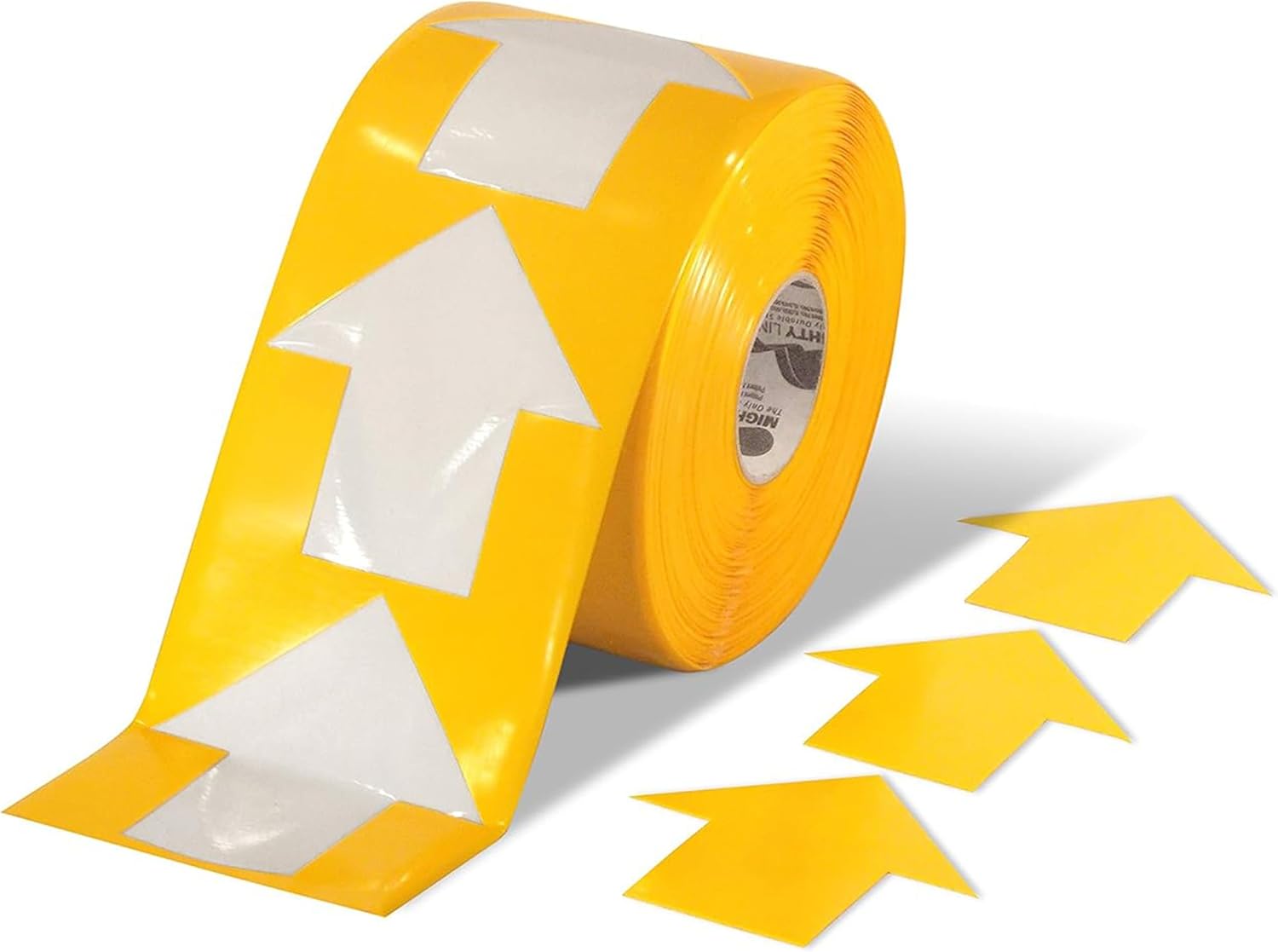Mighty Line 5.5" Wide Solid Arrows Roll, Directional Sticker Sign Floor Marking Tape for Safety, Caution, Warning, Heavy-Duty, Peel and Stick, Adhesive, Industrial Quality, Yellow, Pack of 200