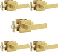 Probrico Heavy Duty Flat Gold Door Handles Square Privacy Interior Door Levers Bedroom and Bathroom Door Handles Keyless Bed/Bath Lockset (5 Pack)