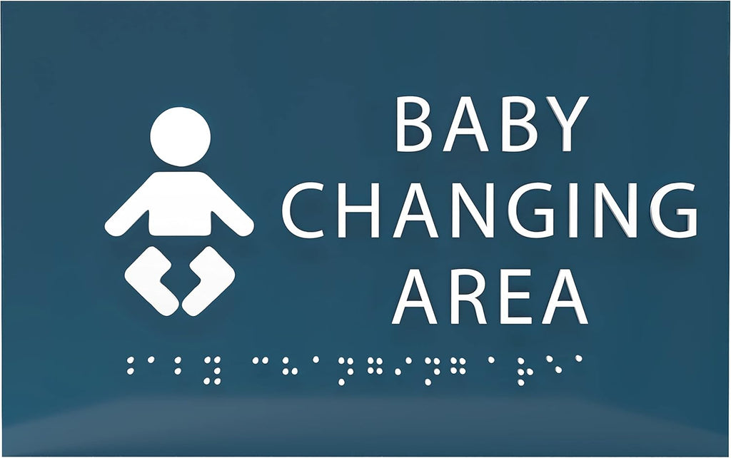 6" X4" Baby Changing Area Sign | Tactile Graphics Grade 2 Braille Text Baby Care Sign| ADA Compliant Wall Mount Plastic Restroom Sign for Hospital, Offices, Clinics and Apartments