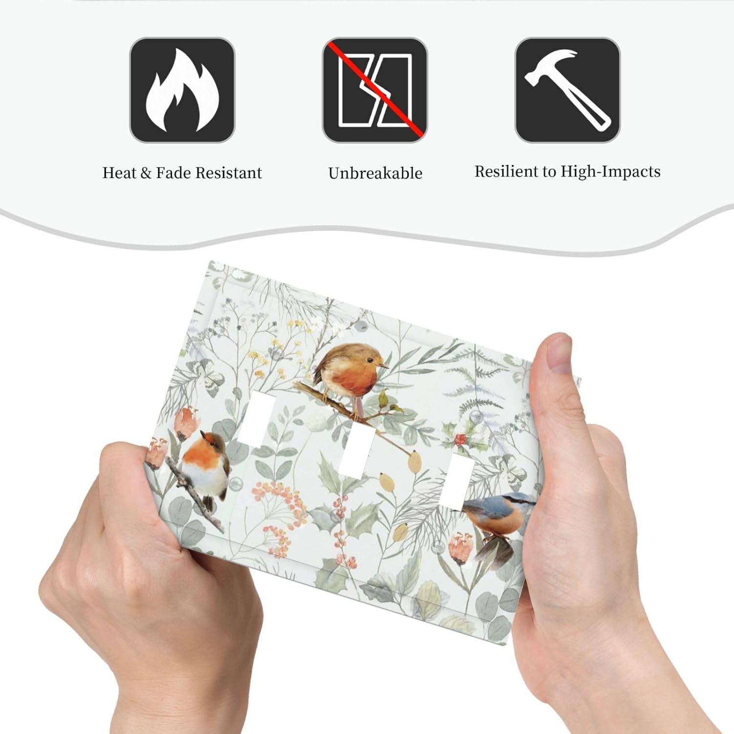 Decorative Switch Plates Red Floral Berries Colorful Bird Plant 3 Gang Wall Plate Triple Toggle Light Switch Cover Faceplate Electrical Wall Panels For Bed Room Living Room Decor