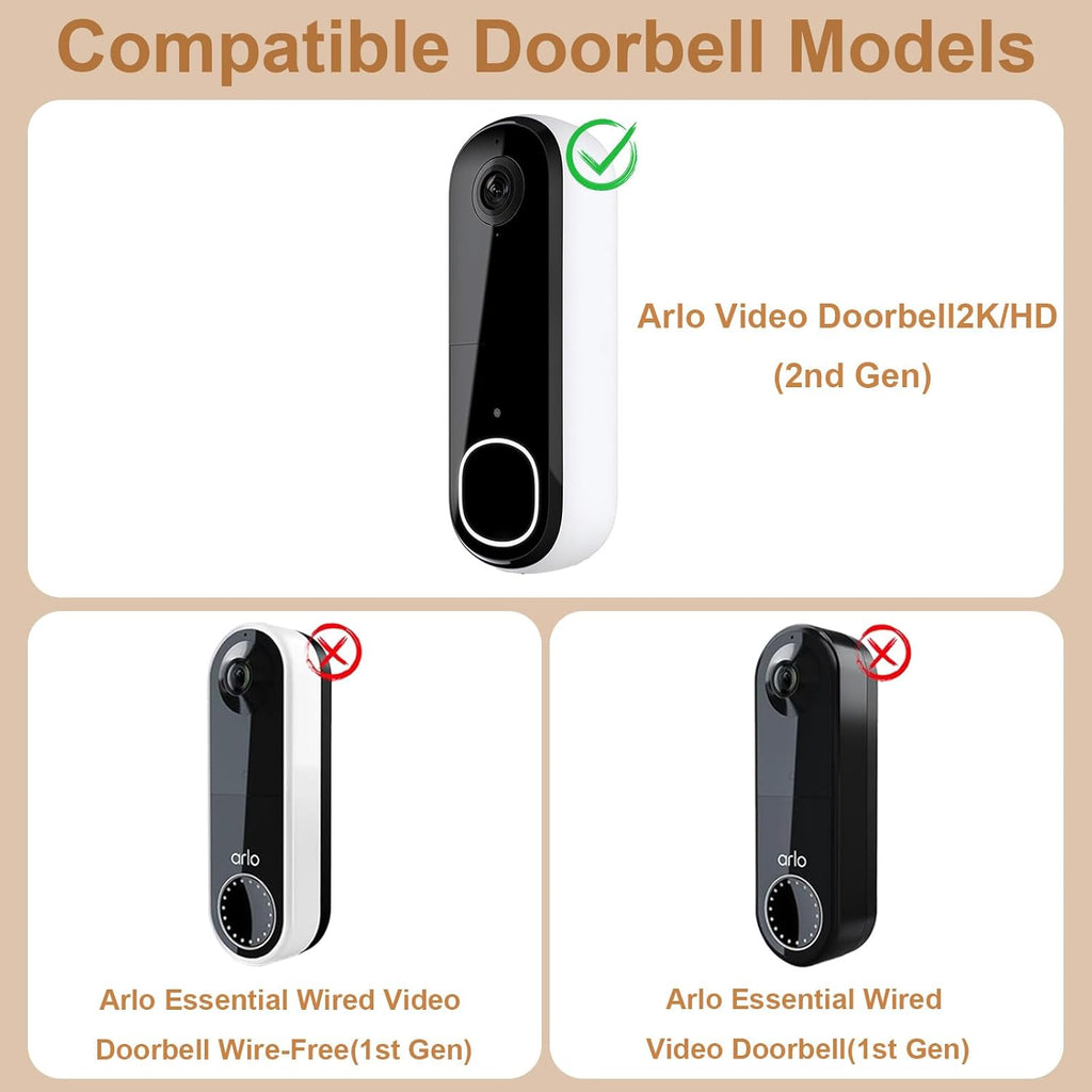 Anti-Theft Doorbell Mount Compatible with Arlo Video Doorbell 2K/HD (2nd Gen), Easy Installation, No-Drill Door Mount Cover Holder Accessories for Apartments Home Rentals Office, Not for Security Door
