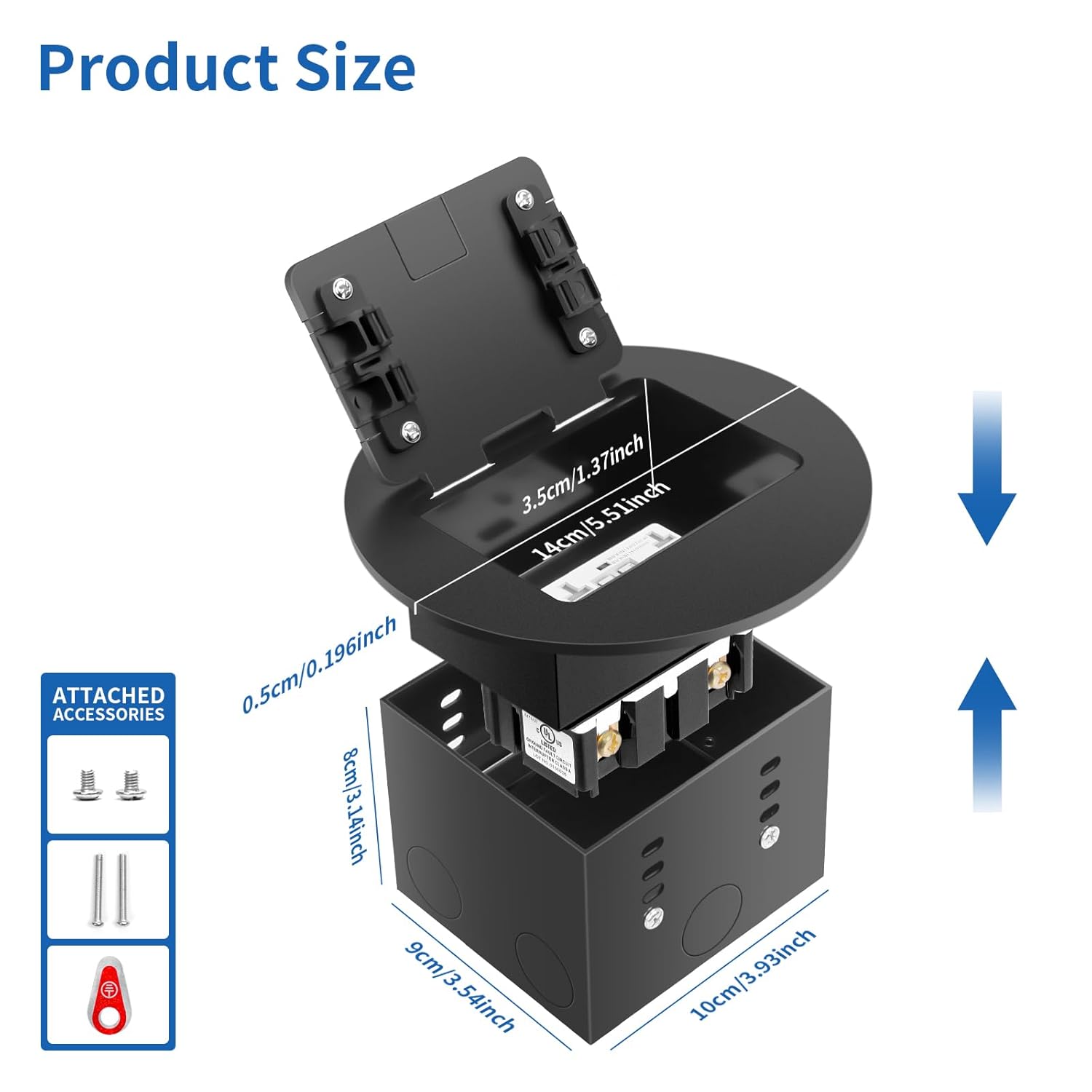 Vagueior Recessed Floor Electrical Outlet Kit, Circular Hidden Duplex GFCI Outlet,20A Tamper-Resistant Receptacle Outlet，Waterproof Electrical Outlet Covcer Box, UL Certified,Black（2 Pack