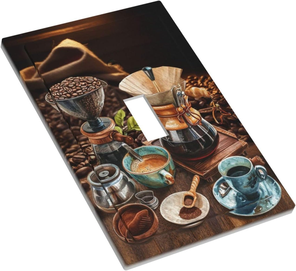 Decorative Light Switch Cover Plate Retro Coffee Maker Beans Cup 1 Gang Wall Plate Oversized Single Toggle Wall Cover Plate Jumbo Electrical Switchplate Faceplate