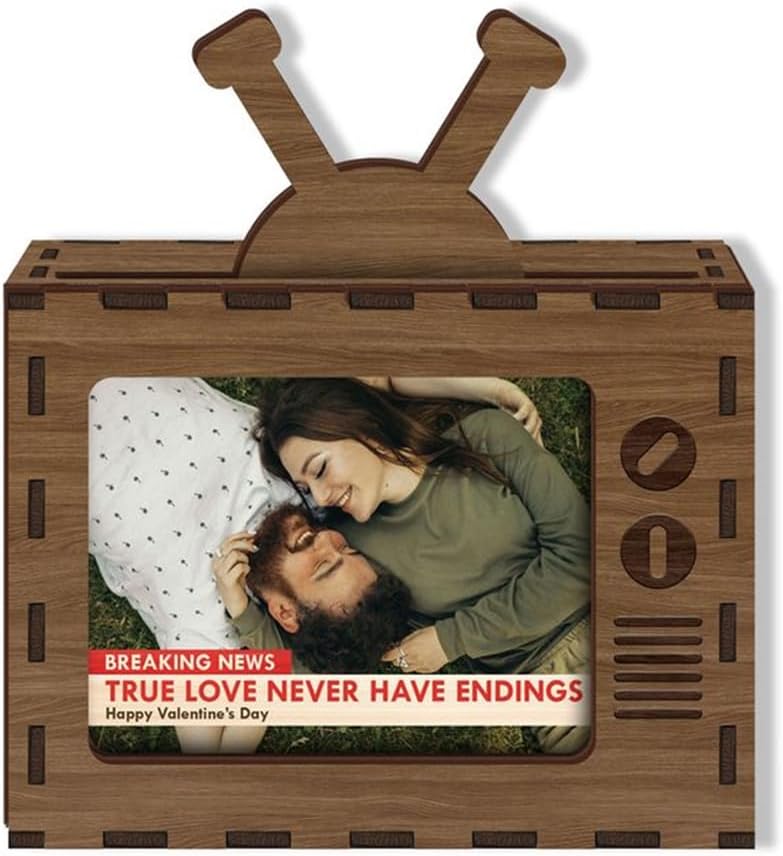 Custom Wooden TV Photo Frame for Couple, Personalized Valentine Love Display for Couples Newlyweds Husband Wife, Custom Valentine Gifts for Couple