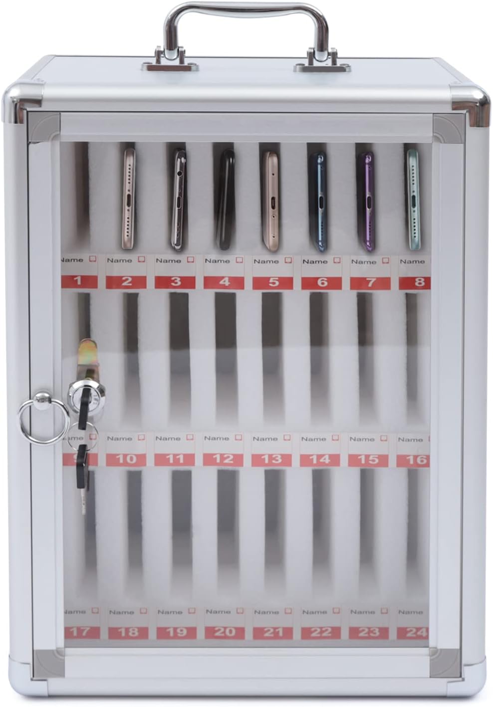 Cell Phone Locker Box with Lock, Lockable Storage Box Cell Phone Locker for Classroom 24-Position Locking Cell Phone Storage Case for Schools, Factories, Training Camps