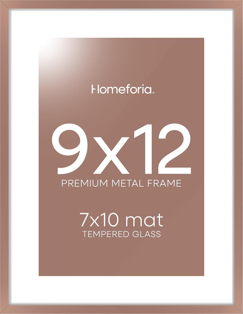 Homeforia 9x12 Picture Frame Mocha, High End Metal 9 x 12 Poster Frames with Mat 7 by 10 inch Photo, 9by12 Frame Matted to 7x10 in Art, 12x9 Wall or Tabletop Frames, Tempered Glass, Wall Kit, Set of 1