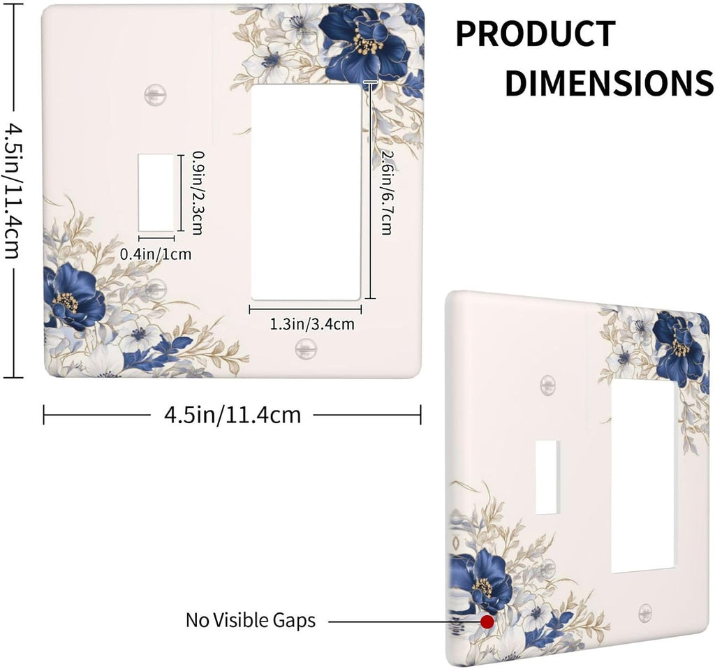 Decorative Outlet Covers Rustic Blue Beige Flower Peony Floral 2 Gang Light Switch Cover Plate Single Toggle 1 Rocker Wall Plates for Electrical Outlets Switch Plate Covers for Home Decor