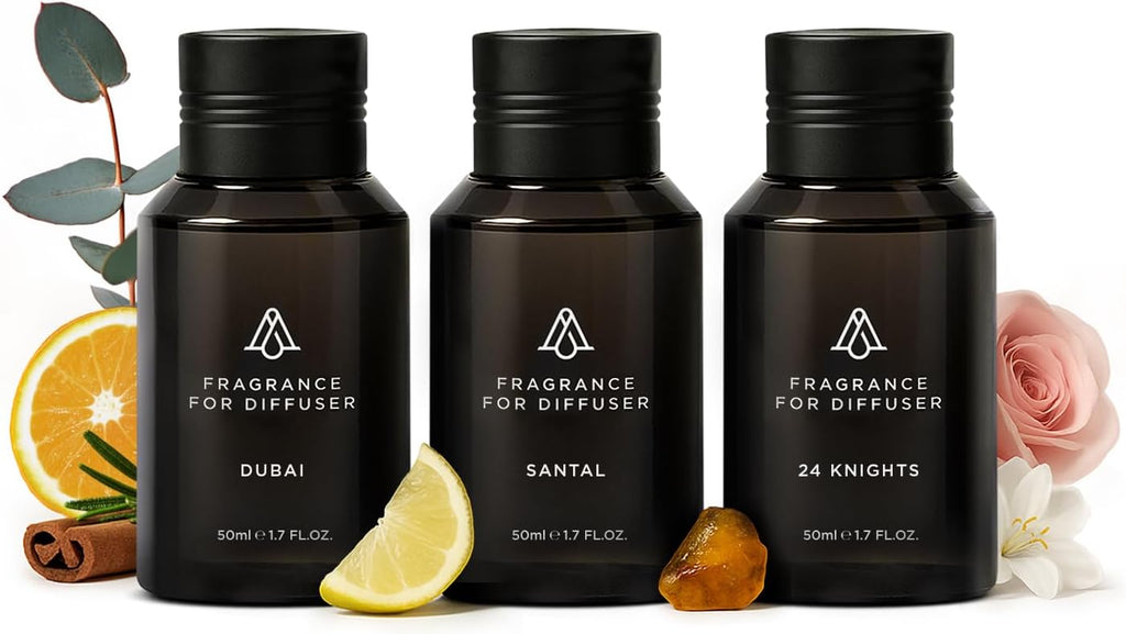 AromaPlan The Bestsellers Set, Dubai, Santal, 24 Knights - Top Picks Set Collection- Gift Set, USA Fragrance- Luxury Aroma & Hotel Fragrance Diffuser Oil- USA Made (3 Pack/ 1.7 fl.oz (50 ml)