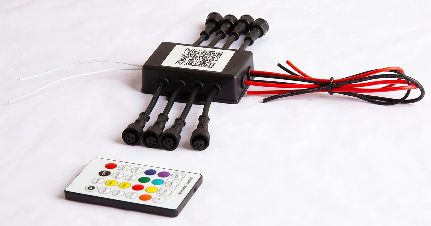 Nicoko New Version Bluetooth&Remote Central Controller -Come with 8 pcs Waterproof pods Connector +Data Wires for RGB Light bar,Headlight,Tail Lights,Whips etc