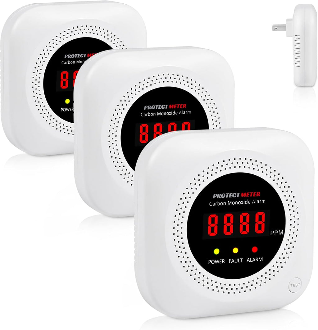Carbon Monoxide Detectors Plug-in – 3 Pack Portable CO Alarm with Digital LCD Display, AC Wall Socket, Portable Carbon Monoxide Detector for Home, RV, Hotel Room – Protectmeter