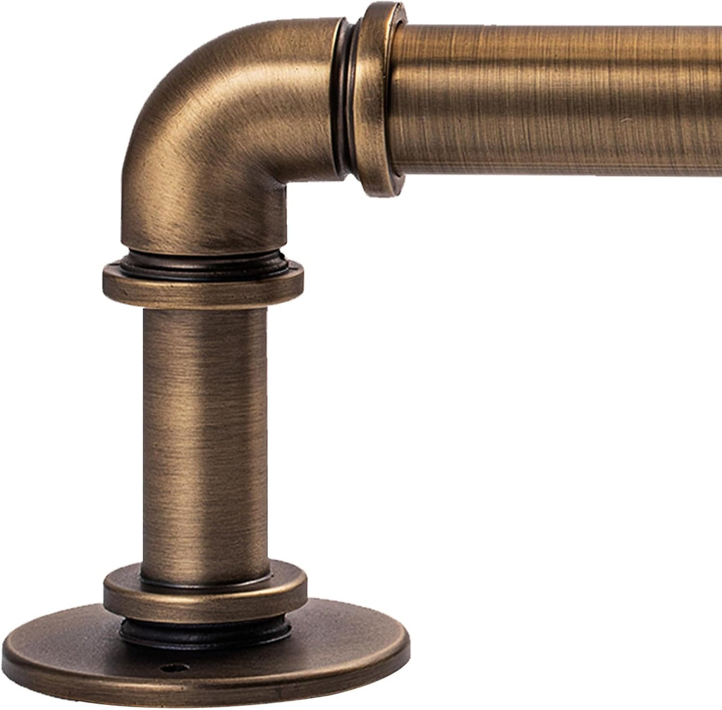 Industrial Curtain Rods 18 to 144 in,Blackout Curtain Rod,Adjustable Length,1 in Diameter Pipe,with Aluminium Finials (Antique Brass, 18” to 144”)