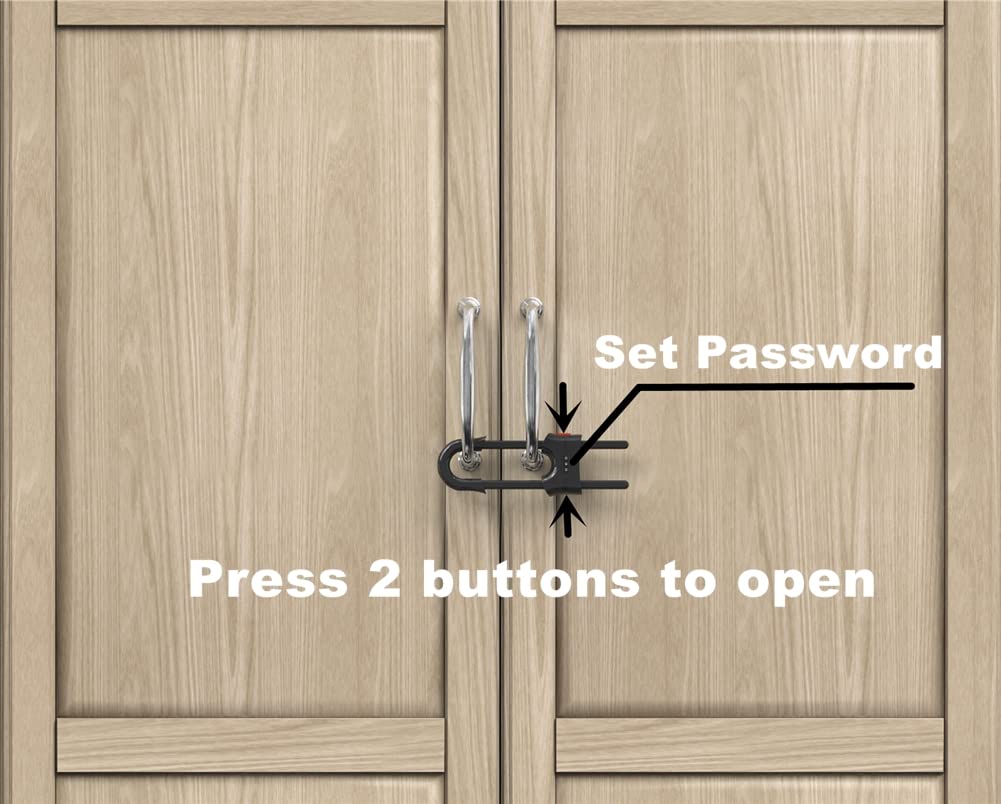 4 Pack Child Proof Sliding Cabinet Door Code Locks Baby Safety Cupboard Locks Adjustable U Shaped Cabinet Latches for Knob Handle Drawers Closet Palstic (4PCS, Black)