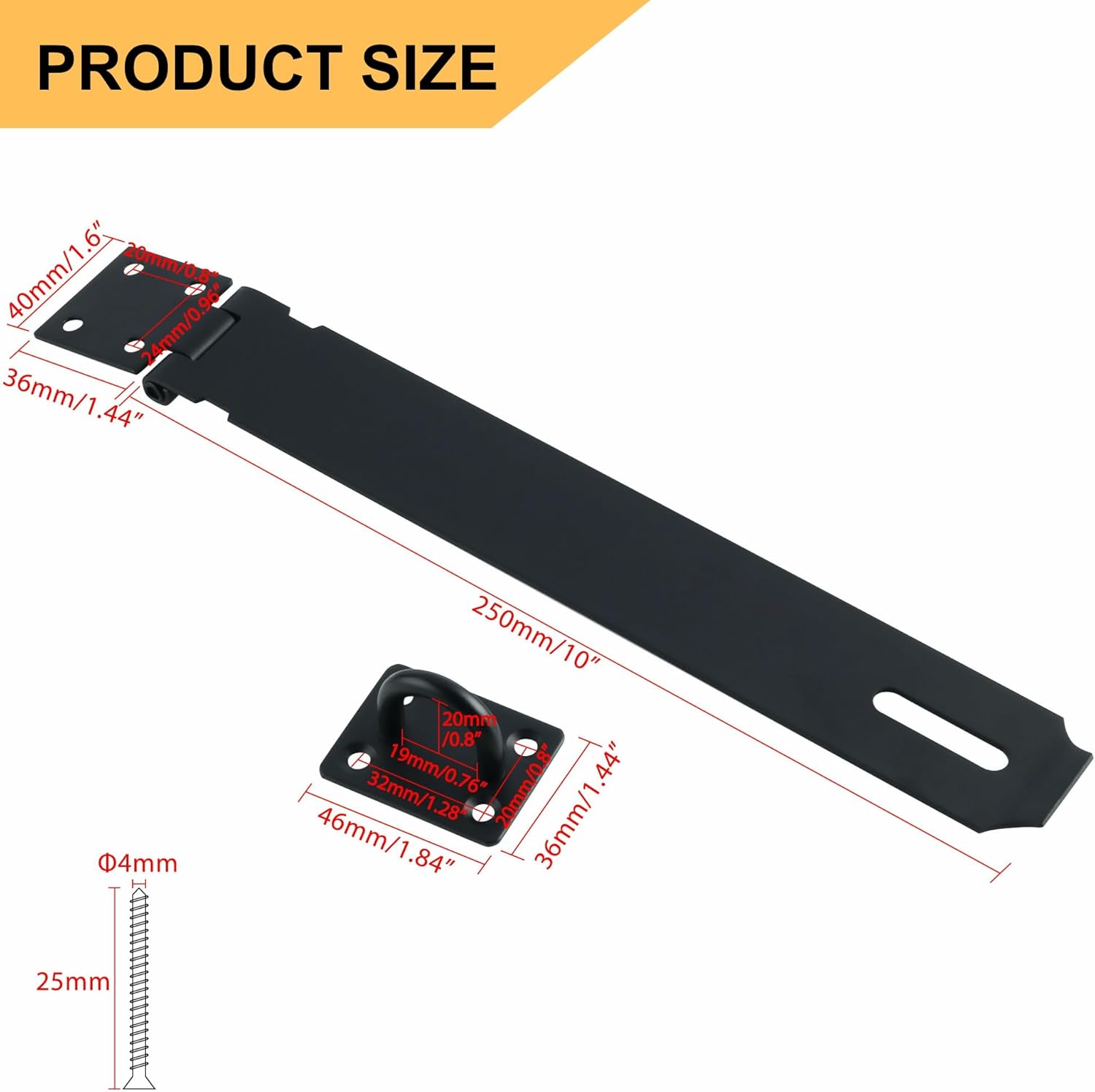 Alise Door Locks Hasp Latch,10 Inch SUS 304 Stainless Steel Safety Packlock Clasp Hasp Lock Latch,with Fixing Screw for External Doors Window Cabinet Pet Cage, Black MS9B-10C