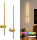 NIORSUN 24 Inch Battery Operated Wall Sconce Set of 2,Gold Minimalist Rechargeable LED Wall Lights with Remote, 10 Colors Dimmable Wireless Wall Lamp for Living Room Bedroom Hallway