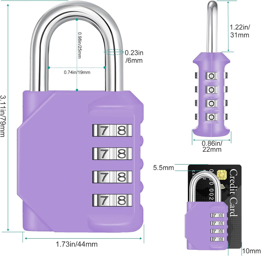 ZHEGE Combination Lock Outdoor 2 Pack, 4 Digit Resettable Weatherproof Combination Padlock for Gym, School, Gates, Doors, Hasps Storage (Purple, 2 Pack)