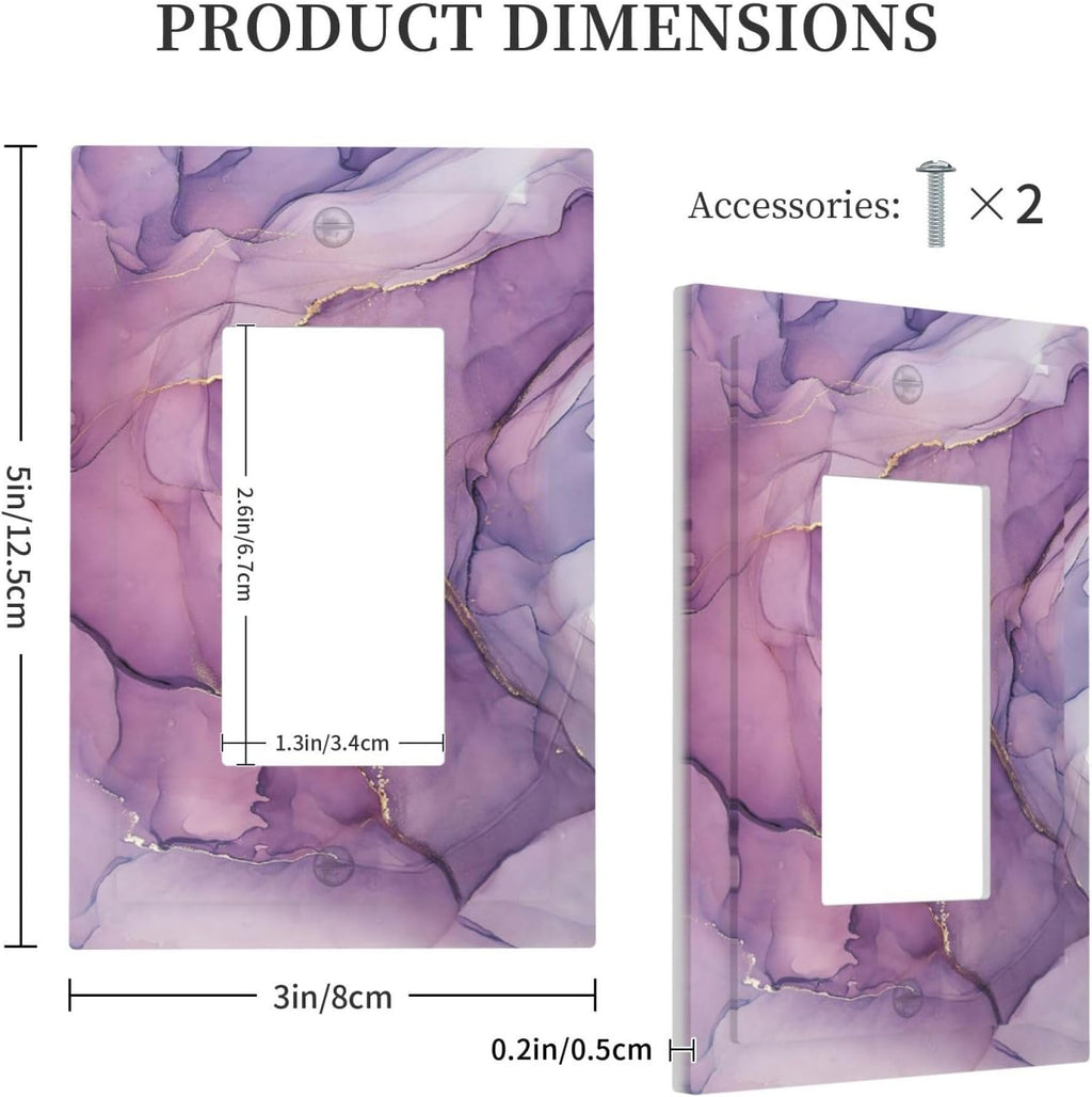 Decorative Outlet Covers Purple Marbling Golden Line 1 Gang Single Rocker Light Switch Cover Plate Wall Plates GFCI Faceplate for living Room Bathroom Decor