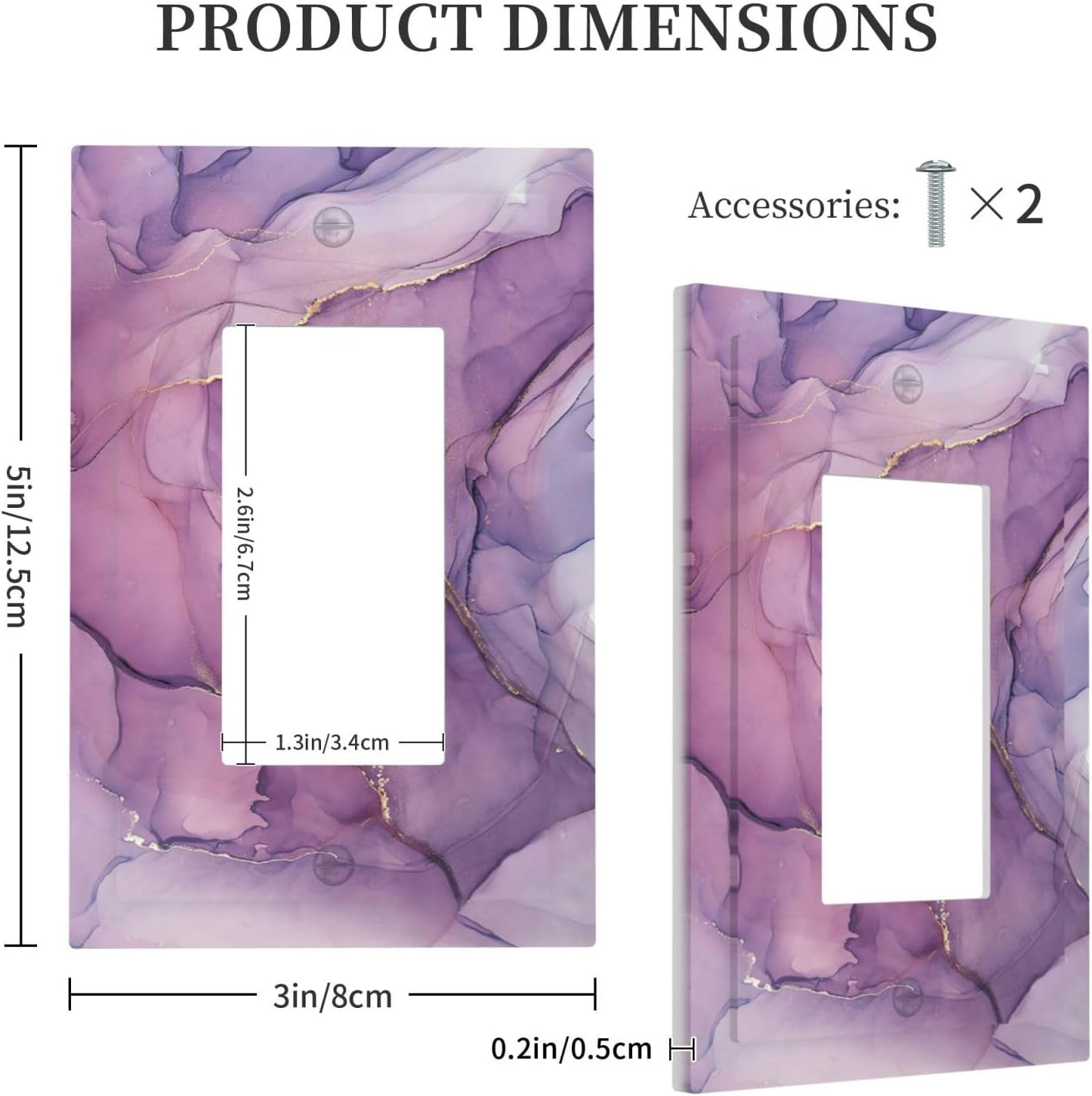 Decorative Outlet Covers Purple Marbling Golden Line 1 Gang Single Rocker Light Switch Cover Plate Wall Plates GFCI Faceplate for living Room Bathroom Decor