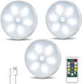 LED Closet Motion Sensor Step Lights, USB Rechargeable Battery Operated Puck Lights, Dimmable Under Cabinet Lighting for Counter,Kitchen,Stairs(3 Pack)