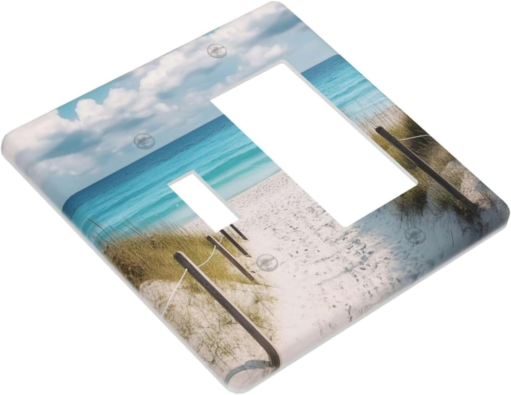 Decorative Outlet Covers Coastal Beach Ocean Seaside View 2 Gang Light Switch Cover Plate Single Toggle 1 Rocker Wall Plates for Electrical Outlets Switch Plate Covers for Bedroom Home Decor