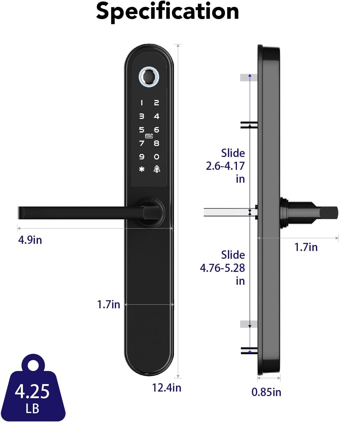 Deadbolt Smart Door Lock Fingerprint Door Lock with Keypad，Smart Lock for Front Door Children Proof IC Card,40–90mm Multipoint Locks (Not Suitable Point Mortise Lock)（Apollo Black）