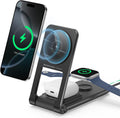 3 in 1 Charging Station for Apple Devices, Magnetic Wireless Charger Stand, 15W Foldable Travel Charging Dock for iPhone 17 16 15 14 13 12 Pro Max Plus Air & Apple Watch & AirPods 4 3 2 Pro, Black
