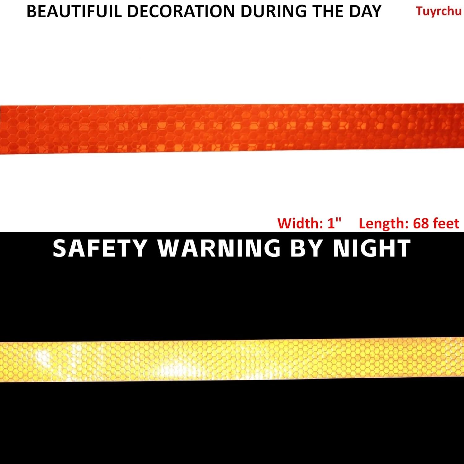 Reflective Tape Orange 1 inch, Outdoor Waterproof High Visibility Warning Industrial Marking Tape, Safety Stickers (68 feet)