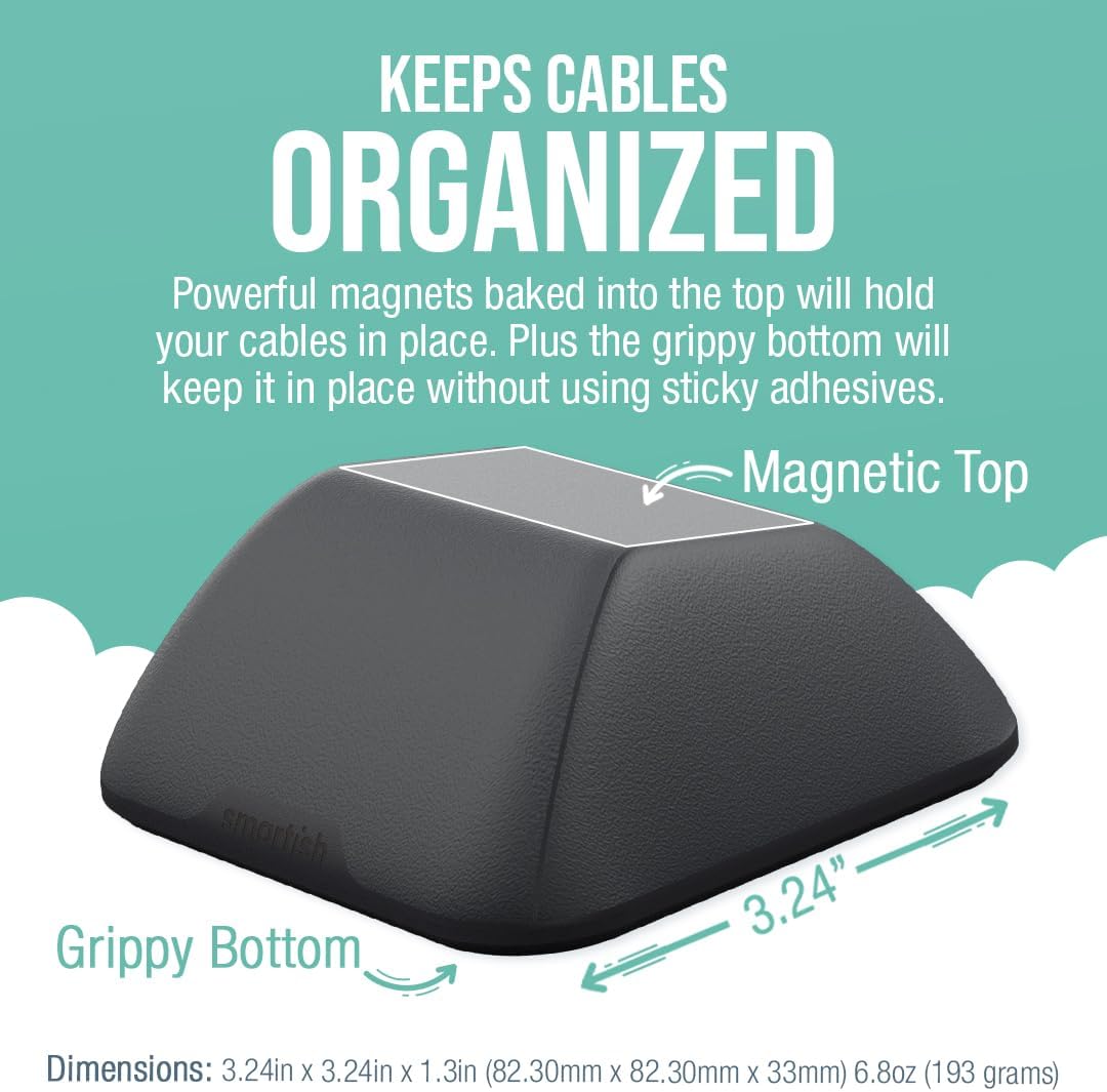Smartish® Magnetic Cord Holder - Cable Wrangler Organizer Stocking Stuffer with Magnet Clips for Charger Management on Desktop, Nightstand for USB-C + Lightning - Black Tie Affair