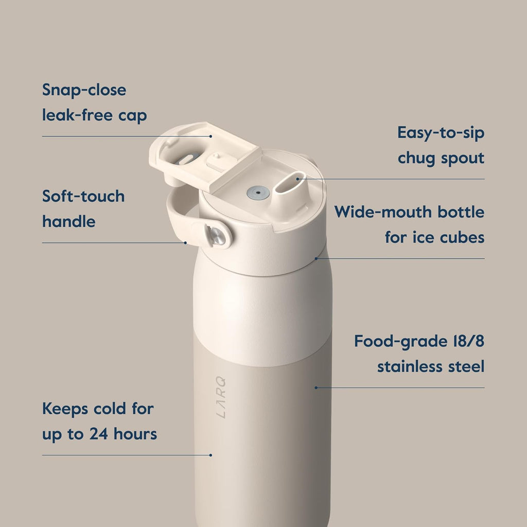 LARQ Bottle Swig Top 34oz - Insulated Reusable Stainless Steel Water Bottle With Built-In Silicone Handle | BPA Free | For Sports, Gym, and Travel | Mojave Dune