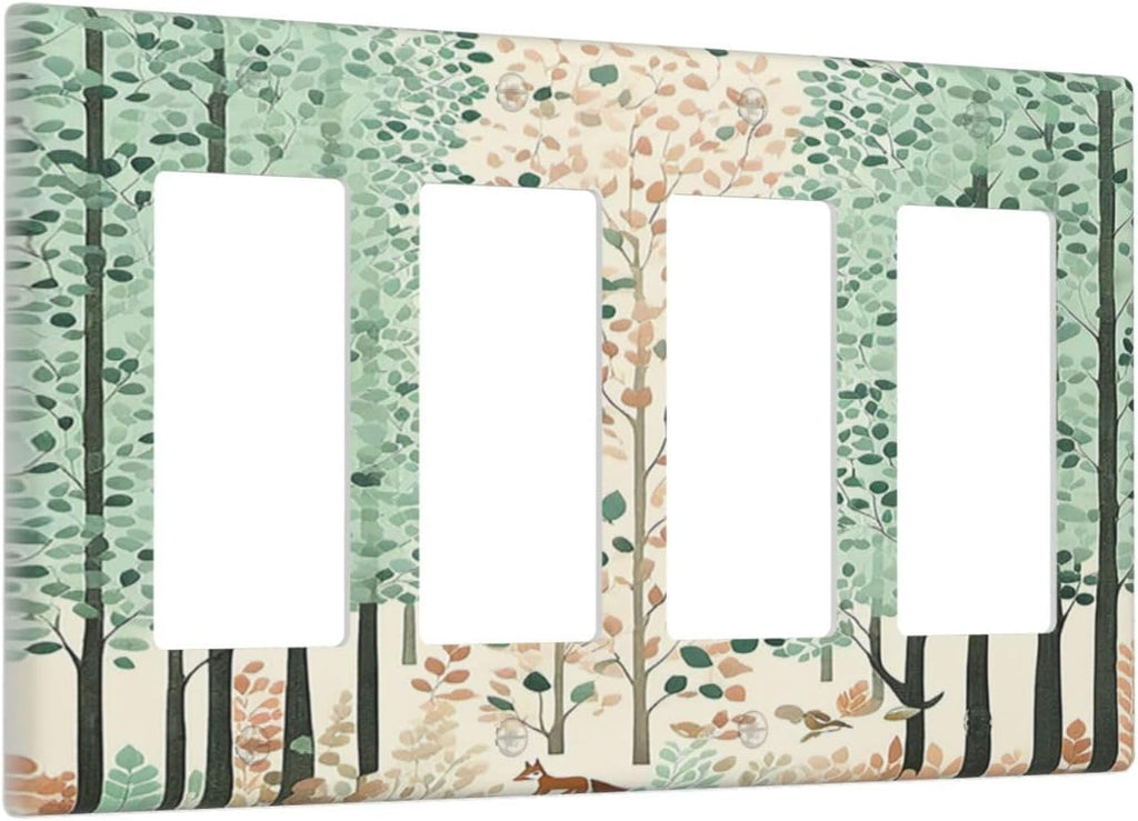 Boho Wildflower Forest Woodland Animals Wallplates 4 Gang Quad Rocker Decorative Light Switch Covers Electrical GFCI Faceplate Switch Plate for Bedroom Bathroom Decor