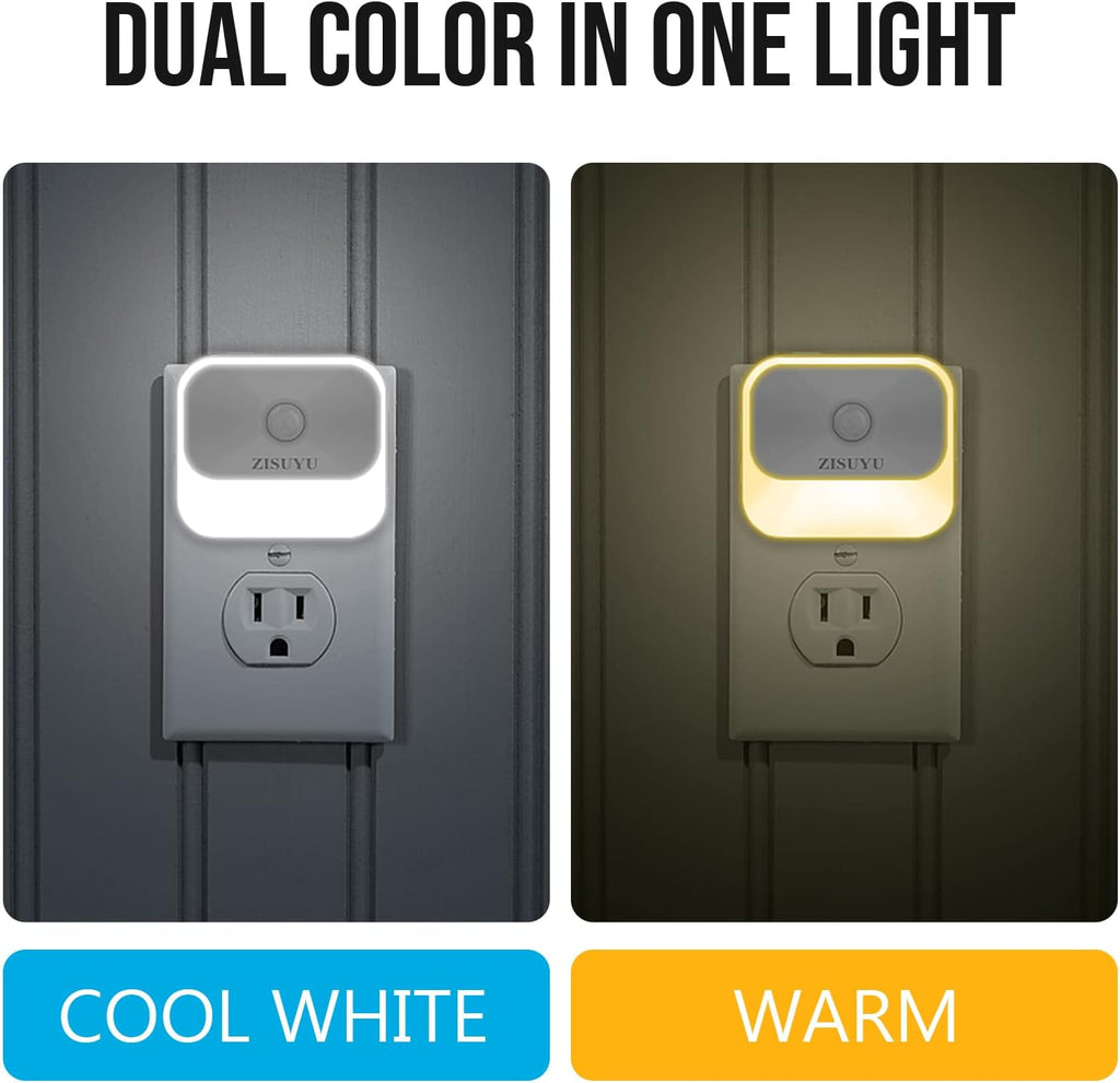 ZISUYU Motion Sensor Night Light Plug in with 3 Modes,Dual Colors,Dimmable,UL-Certified,Dusk to Dawn Sensor Nightlight Plug into Wall Ideal for Home Bathroom Kitchen Hallway Stair Toilet 4 Pack