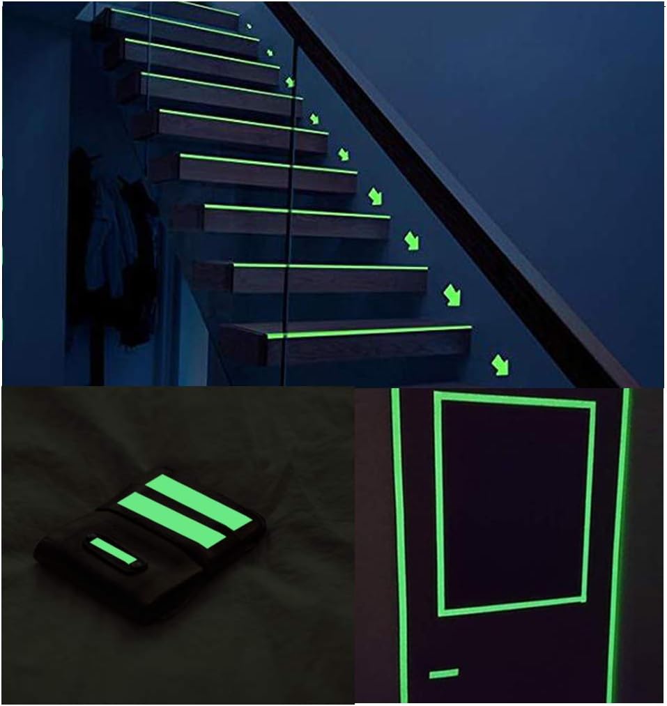 32.8 ft x 1 inch Glow in The Dark Tape - Luminescent Emergency Roll/Luminous Photoluminescent Safety Egress Markers Stairs, Walls, Steps, exit Sign.