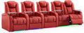 Weilianda Home Theater Seating Top Grain Leather Zero Gravity Recliner Chair Power Headrest Recline Movie Seat Gaming 7 Colors Mood Light Sofa with Tray Table USB Charge Row of 5 Loveseat Right Red
