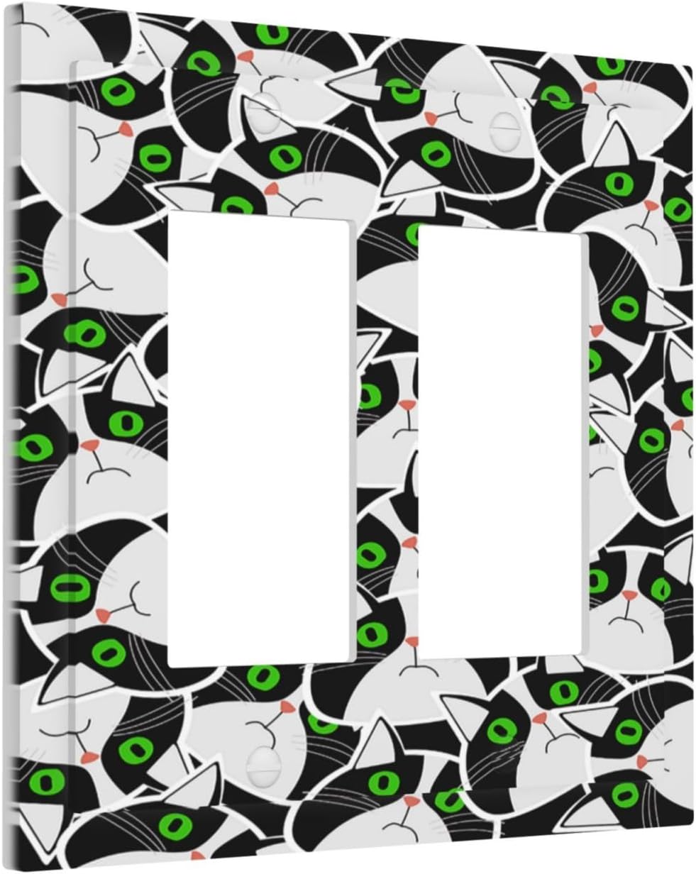 Funny Cat Wacky Kitty Outlet Covers Light Switch Cover Plate 2 Gang Double Rocker Wall Plates Decorative Switch Plates Plug Cover Electrical GFCI Receptacle Cover for Home 4.9 X 5 IN