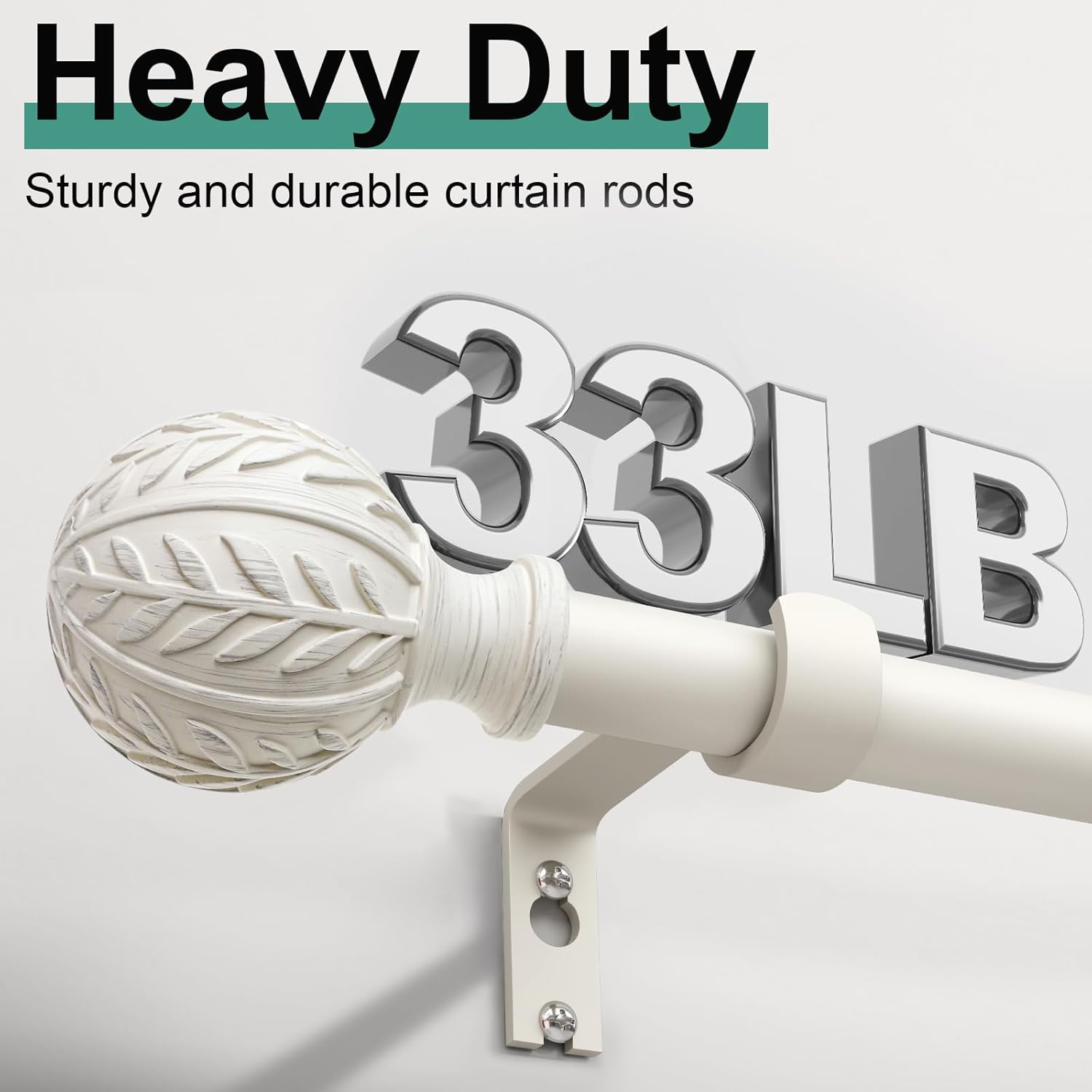 Antique White Curtain Rods for Windows 66 to 120 inch,1" Adjustable Heavy Duty Window Curtain Rod Leaf Finials,Rustic Decorative Drapery Rods Set,Size:36-120''