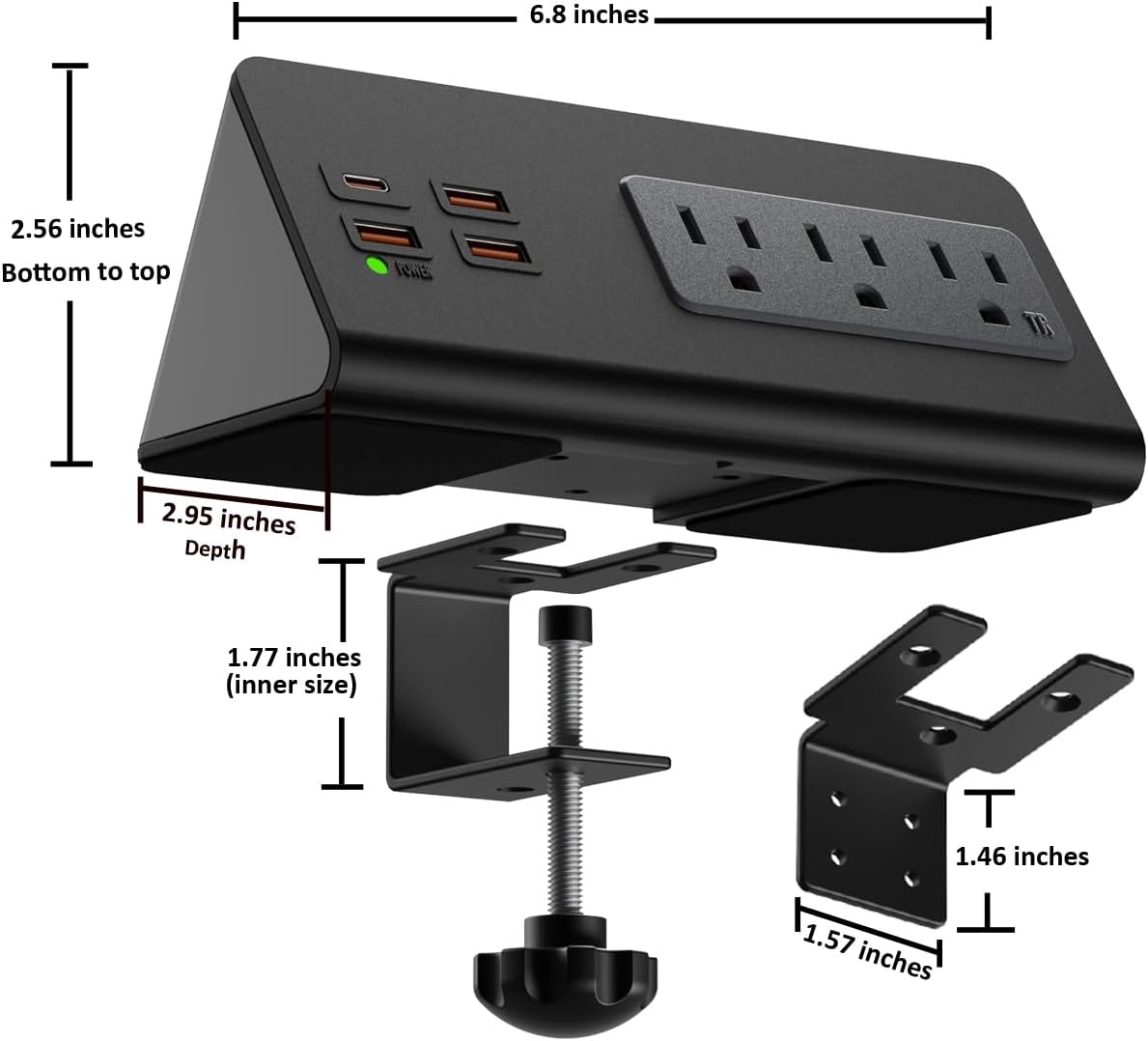 Upgraded Version Edge Mount Power Strip with USB-C Ports Tabletop Surge Protector Desk Clamp Power Sockets with 3 AC Outlets &4 Fast Charging USB Ports for Home Office Hotel Dormitory (White- 2pack)