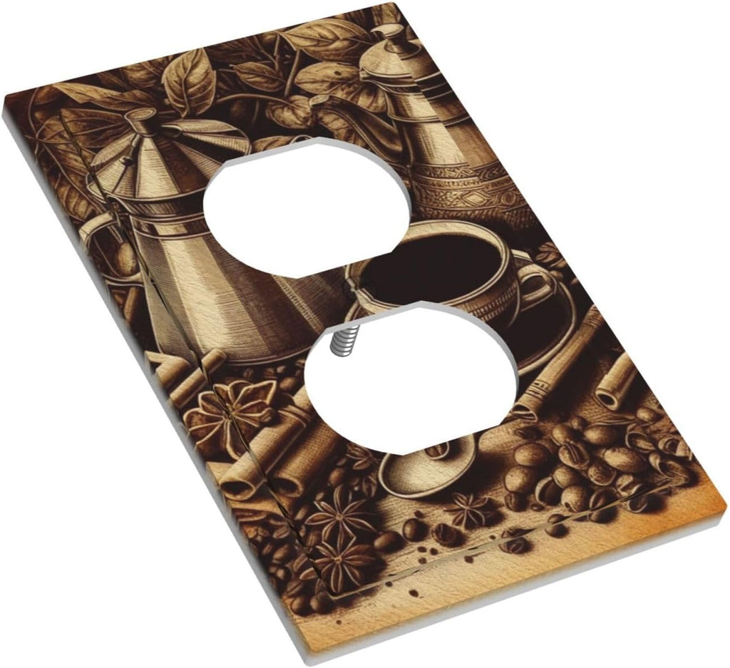 Decorative Outlet Covers Vintage Coffee Beans Leaf Cup 1 Gang Duplex Light Switch Cover Plate Wall Plates for Electrical Outlets Switchplate Faceplate for Kitchen Home Decor