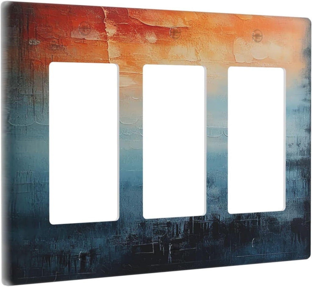 Blue Orange Abstract Modern Minimalist Oil Painting Triple Rocker Light Switch Covers 3 Gang Outlet Cover Wall Plates Decorative Switch Plates Electrical GFCI Faceplate Switchplate 4.49 X 6.38 IN