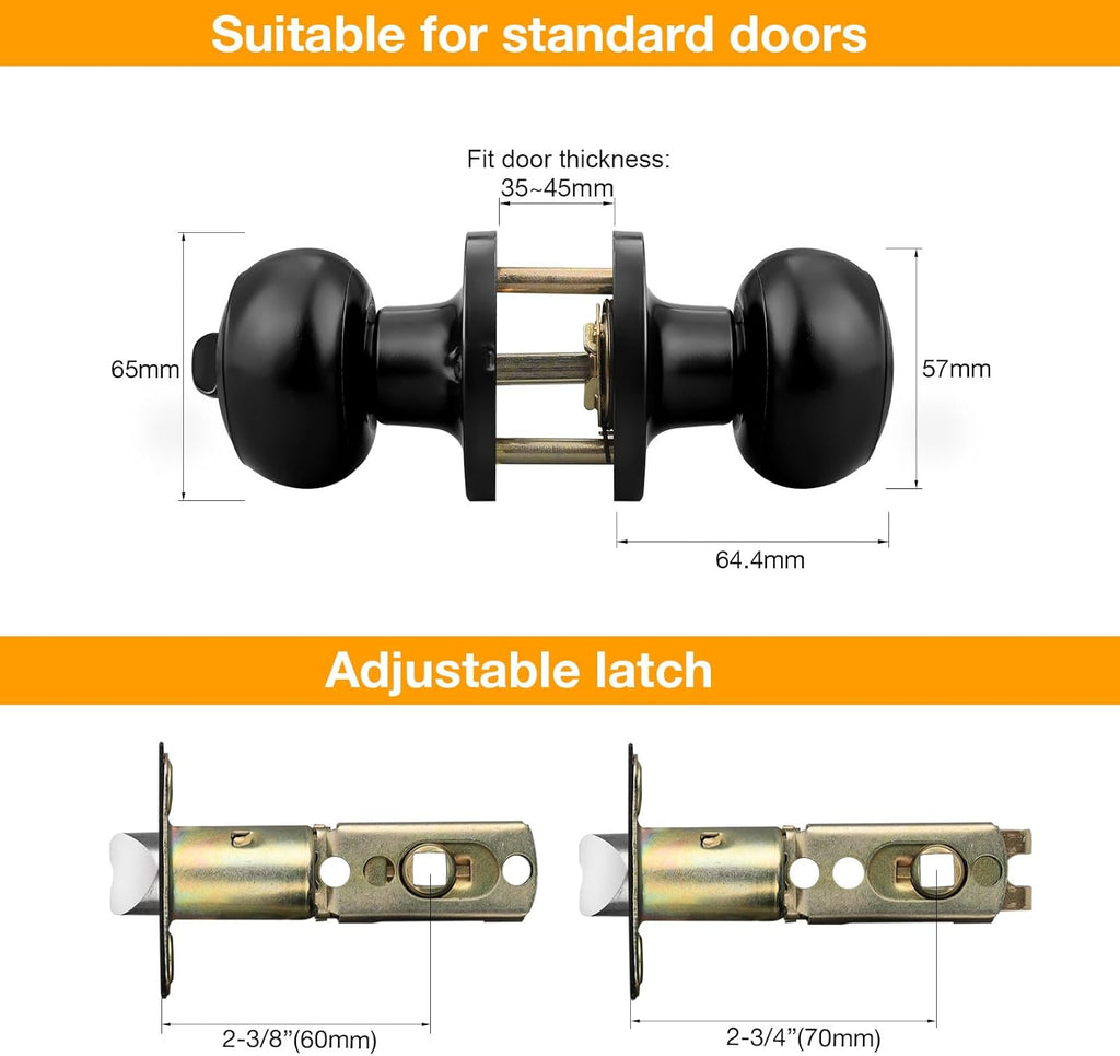 Gobrico Entry Door Locks Keyed-Alike Flat Ball Door Locksets with Same Keys in Black-Pack of 3