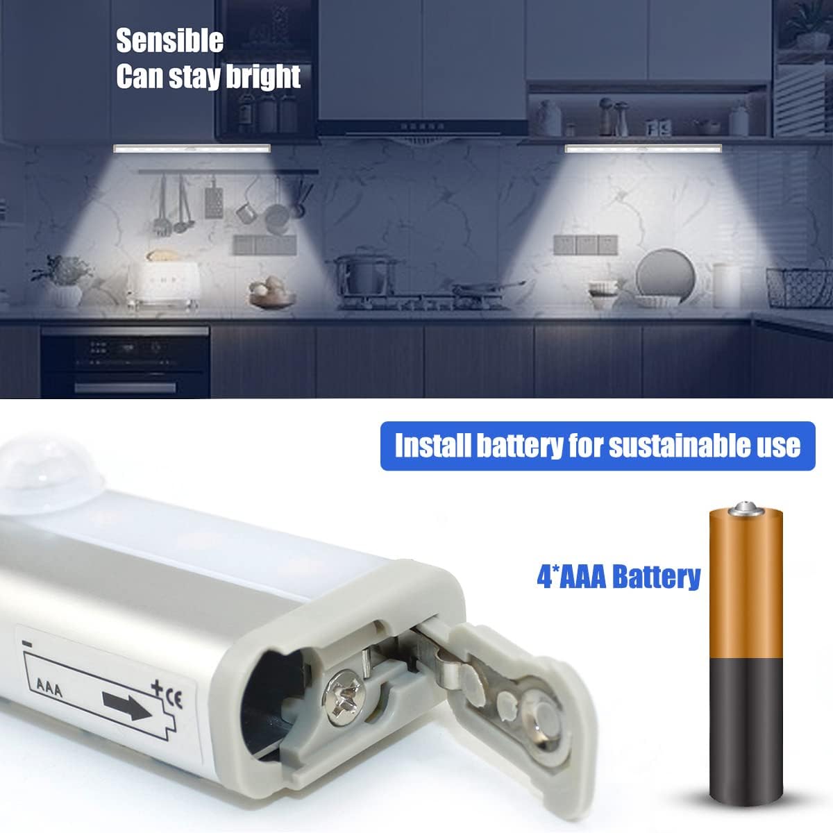 Motion Sensor Closet Lights, LED Cordless Under Cabinet Lighting, Wireless Stick-on Anywhere Battery Operated 10 LED Motion Sensor Night Light, Safe Lights for Cabinet Wardrobe Stairs (2 Packs)