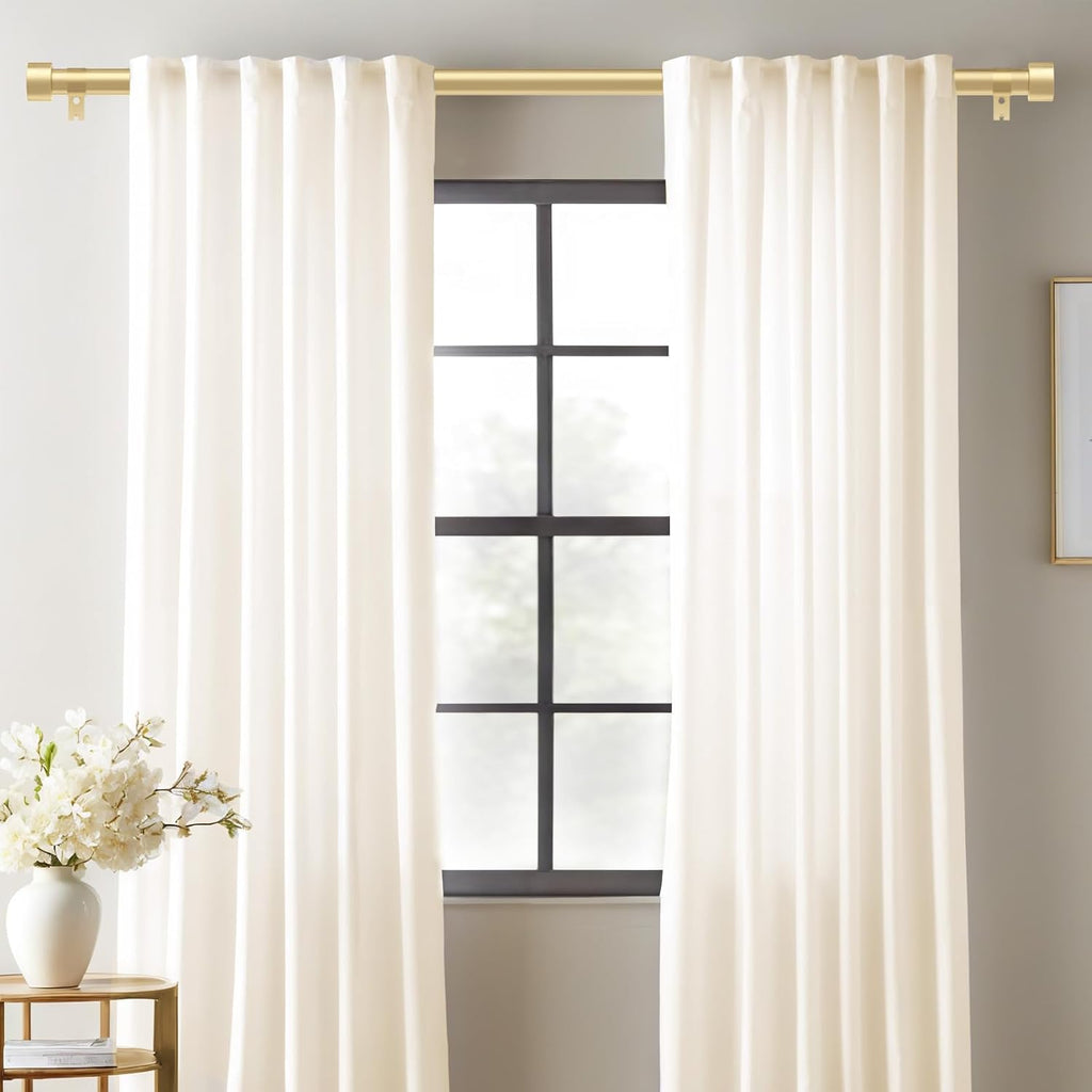 2 Pack Curtain Rods for Windows 72 to 144 Inch, 1 Inch Gold Curtain Rods Set, Adjustable Heavy Duty Outdoor Curtain Rod for Patio Bedroom, Drapery Rods with End Cap, Size 32"- 150"